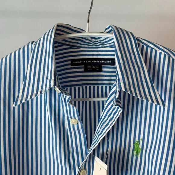 NWT Ralph Lauren Sport Blue & White Striped Shirt - Picture 3 of 6
